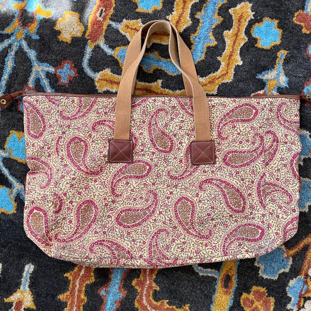 Vintage Laura Ashley Large Canvas Paisley Tote Zipper Tote